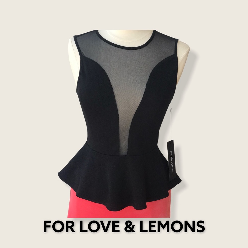 For Love And Lemons Black Mesh Peplum Top